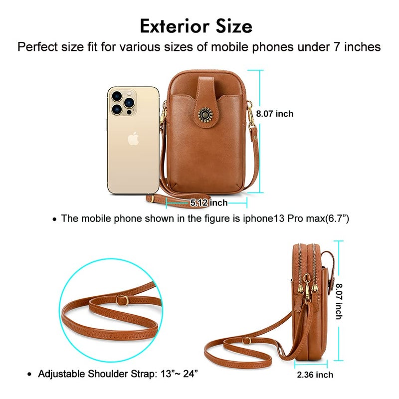Peacocktion Small Crossbody Bags for Women Travel Vegan Leather RFID Cell Phone Wallet Purses Trendy with Zipper Brown - Image 5