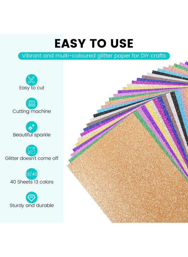 HTVRONT Glitter Cardstock Paper 40 Sheets 13 Colors Glitter Card Stock 110Lb Cover A4 Thick Cardstock Glitter Paper For Craft Birthday Scrapbook Wedding Sparkly Paper Card Making - Image 4