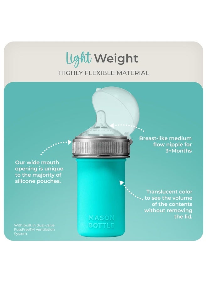 Mason Bottle 8oz Silicone Baby Bottle with Medium Flow Nipple (3+ Months) – Breastfeeding Bottle, Reusable Silicone Squeeze Pouch – BPA & BPS-Free, Non-Toxic, Made in USA (Teal) - Image 4
