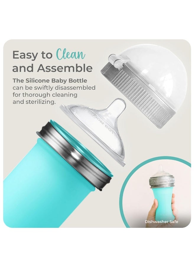 Mason Bottle 8oz Silicone Baby Bottle with Medium Flow Nipple (3+ Months) – Breastfeeding Bottle, Reusable Silicone Squeeze Pouch – BPA & BPS-Free, Non-Toxic, Made in USA (Teal) - Image 3