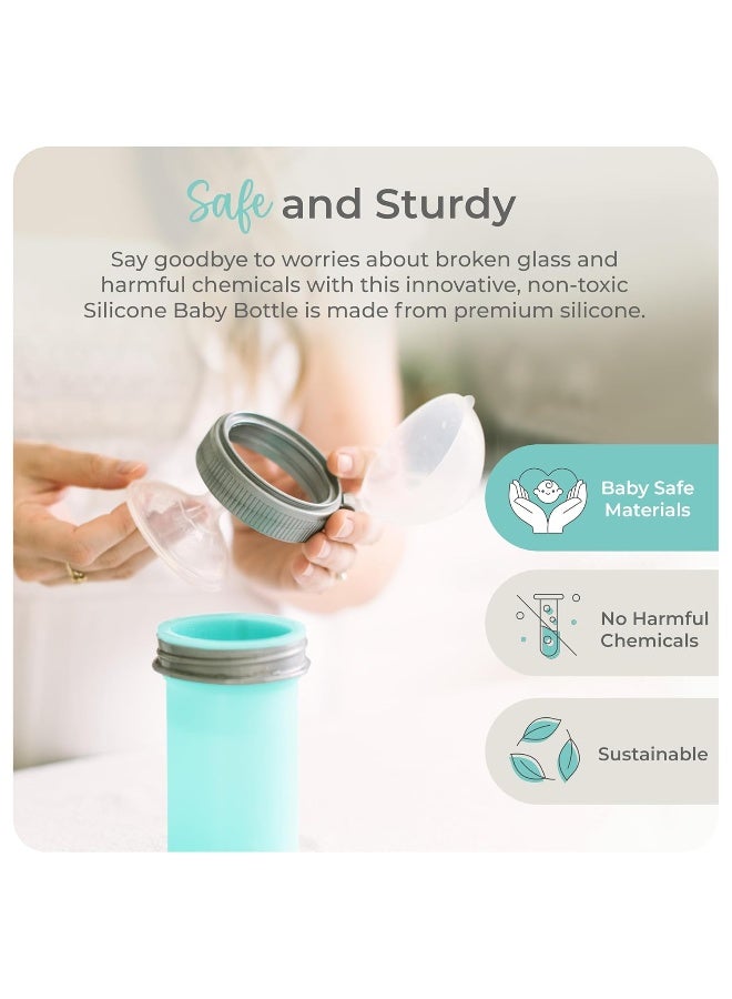 Mason Bottle 8oz Silicone Baby Bottle with Medium Flow Nipple (3+ Months) – Breastfeeding Bottle, Reusable Silicone Squeeze Pouch – BPA & BPS-Free, Non-Toxic, Made in USA (Teal) - Image 5