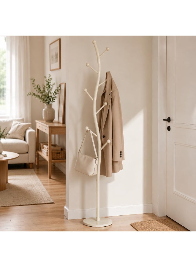 Freestanding Garment Rack Coat Tree Stand With Marble Base Metal Clothes Hanger Organizer 9 Hooks For Jackets Hats Scarves Bags Entryway Bedroom Office Storage Space Saving Furniture Home (Beige) - Image 3
