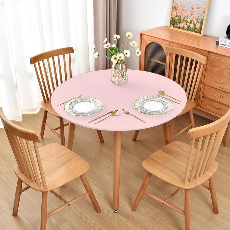 Amonsa Round Fitted Tablecloth with Elastic Edge:Not Vinyl Tight Stretchy Fabric Table Cover Washable Anti-Wrinkle Table Cloth for Outdoor Party Table Protector Pink 36 Inch - Image 5