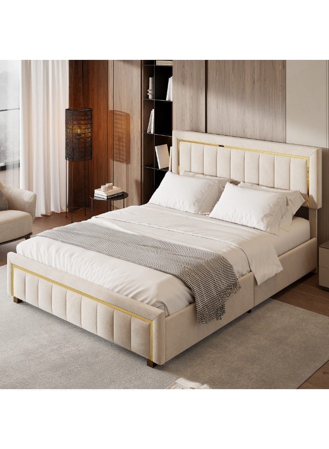 Al Zakharef Furniture Tanikia Hydraulic Storage Bed – King Size 180x200 cm – Beige – Velvet Fabric – Lift-Up Storage Base – Elegant Modern Headboard - Image 4