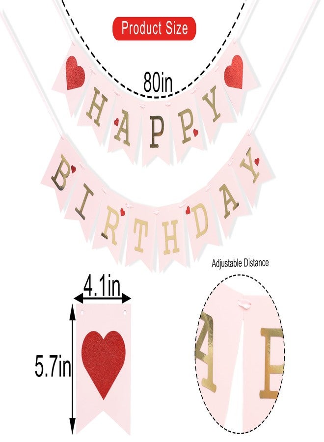 Jissoo Red Heart Happy Birthday Banner - Valentine's Day Birthday Party Decorations,Happy Bday Pink Banner Photo Props,Valentines Day Wall Hanging Garland,Valentine Sweet Love Garland - Image 2