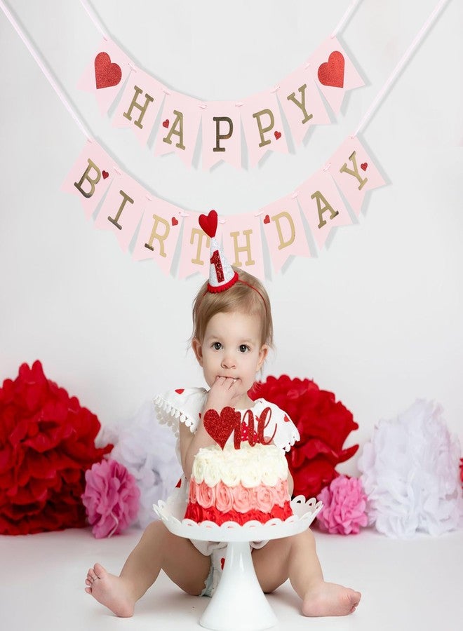 Jissoo Red Heart Happy Birthday Banner - Valentine's Day Birthday Party Decorations,Happy Bday Pink Banner Photo Props,Valentines Day Wall Hanging Garland,Valentine Sweet Love Garland - Image 3