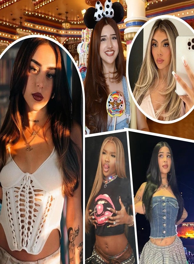 Nostalgia نستالجيا بارك ارتدي واذهب شعر مستعار بدون لاصق شعر مستعار مستقيم أمامي مزين بدون لاصق شعر صناعي بطبقات 24 بوصة مع إغلاق في المنتصف للنساء - Image 4