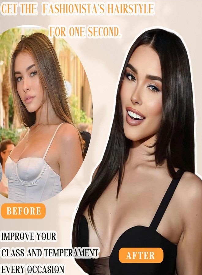 Nostalgia نستالجيا بارك ارتدي واذهب شعر مستعار بدون لاصق شعر مستعار مستقيم أمامي مزين بدون لاصق شعر صناعي بطبقات 24 بوصة مع إغلاق في المنتصف للنساء - Image 2