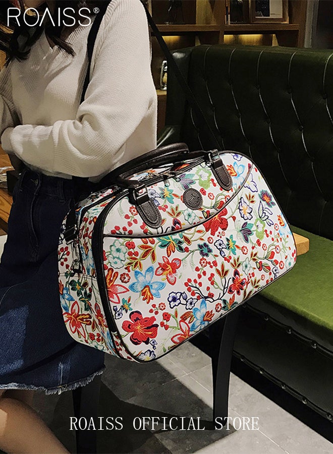 roaiss Floral Gym Bag Duffel Bag Printing Lightweight Waterproof Multipurpose Large Capacity Outdoor Luggage Handbag for Fitness Sports Swimming Travel PU Shoulder Bag  - Image 2