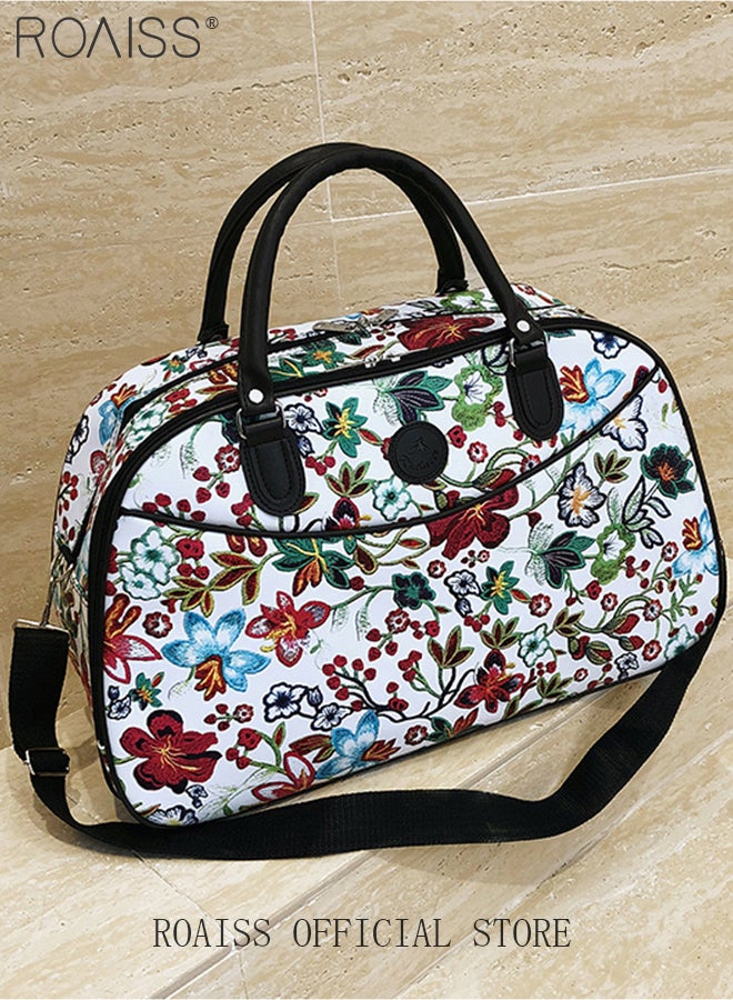 roaiss Floral Gym Bag Duffel Bag Printing Lightweight Waterproof Multipurpose Large Capacity Outdoor Luggage Handbag for Fitness Sports Swimming Travel PU Shoulder Bag  - Image 5
