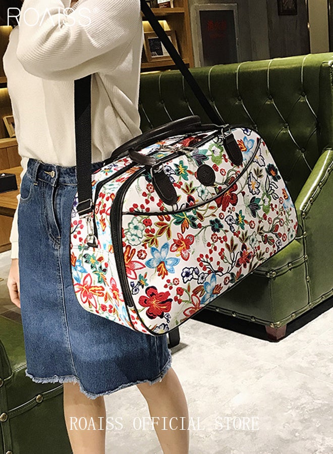roaiss Floral Gym Bag Duffel Bag Printing Lightweight Waterproof Multipurpose Large Capacity Outdoor Luggage Handbag for Fitness Sports Swimming Travel PU Shoulder Bag  - Image 1
