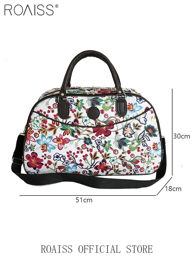 roaiss Floral Gym Bag Duffel Bag Printing Lightweight Waterproof Multipurpose Large Capacity Outdoor Luggage Handbag for Fitness Sports Swimming Travel PU Shoulder Bag  - Image 4