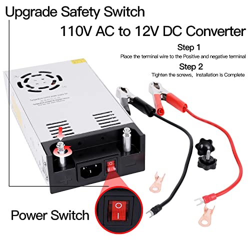 GESD High-Power SMPS 110V/220V AC to 12V DC Converter - 50A 600W Power Supply - Adjustable Switch Transformer for LED Strip, LCD Monitor CCTV, Radio/Car Stereos, 3D Printer - Includes 2 Clamp Wires - Image 2