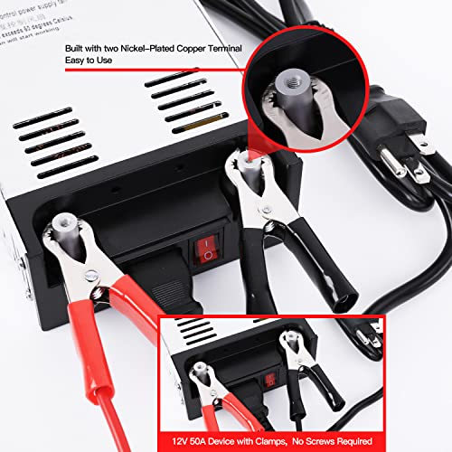 GESD High-Power SMPS 110V/220V AC to 12V DC Converter - 50A 600W Power Supply - Adjustable Switch Transformer for LED Strip, LCD Monitor CCTV, Radio/Car Stereos, 3D Printer - Includes 2 Clamp Wires - Image 3
