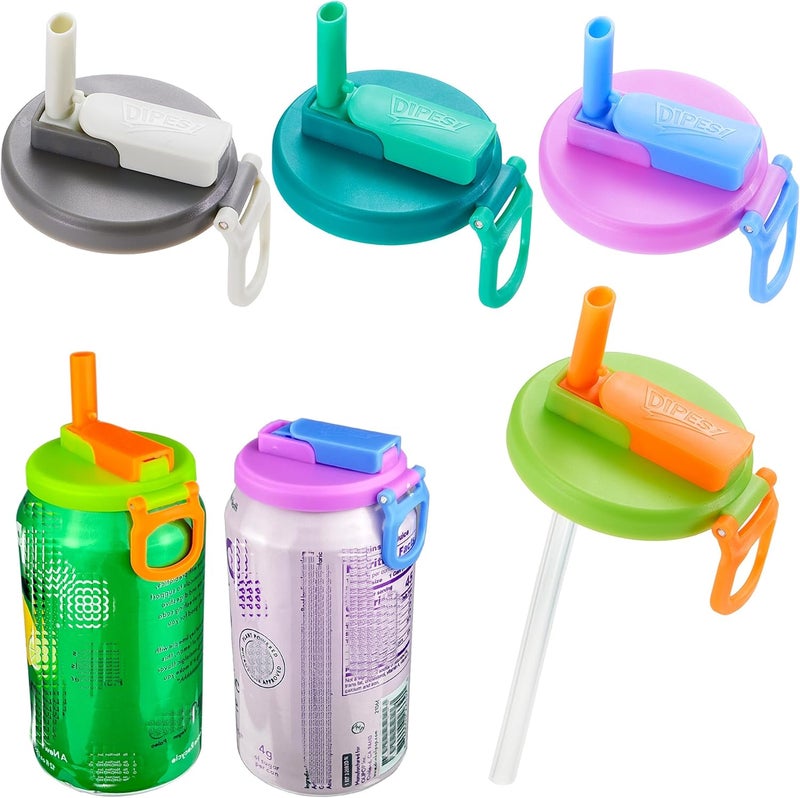 DIPESI 4-pack 4 Color Soda Can Lids with straw, Soda Can Covers with Silicone straw BPA-Free Reusable For Fits standard For Canned Beverage, Beer, Juice,Seltzer. (Colour mixture) - Image 1
