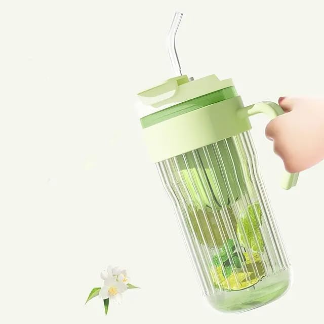 REWOF 500ml Glass Tumbler with Infuser, Lid, Handle & Straw – Reusable Travel Sipper Bottle for Hot/Cold Drinks, Juice, Tea, Coffee, Cocktail – Leakproof Cup (Pack of 1, Random Color) - Image 4