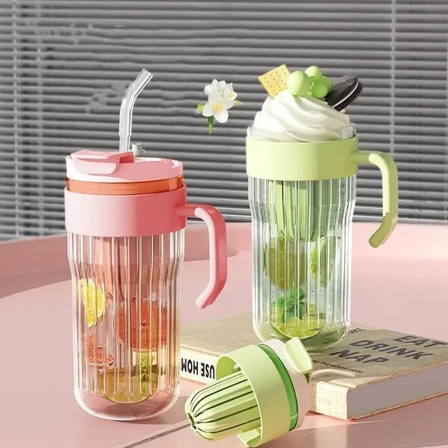 REWOF 500ml Glass Tumbler with Infuser, Lid, Handle & Straw – Reusable Travel Sipper Bottle for Hot/Cold Drinks, Juice, Tea, Coffee, Cocktail – Leakproof Cup (Pack of 1, Random Color) - Image 2