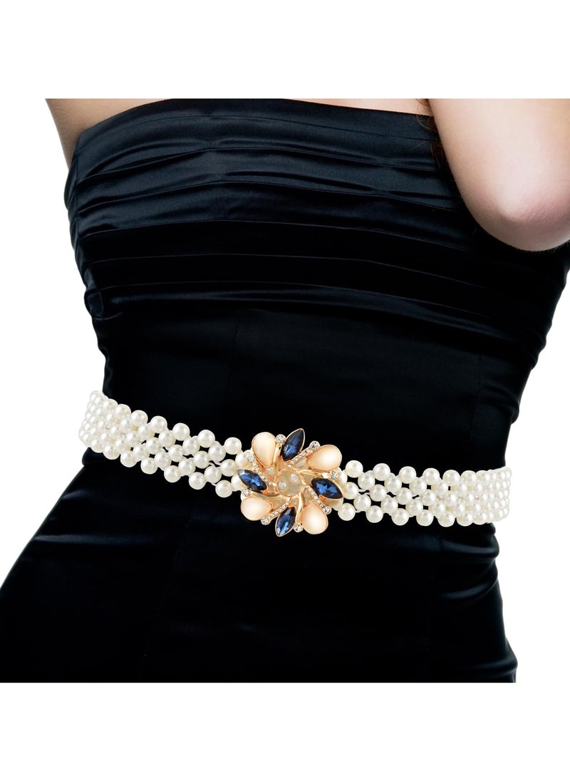 SYOSI - SYOSI Pearl Waist Belt for Women, Rhinestone and Pearl Elastic Waist Belt, Dress Belt Dress Waistband for Women and Girls - Image 1