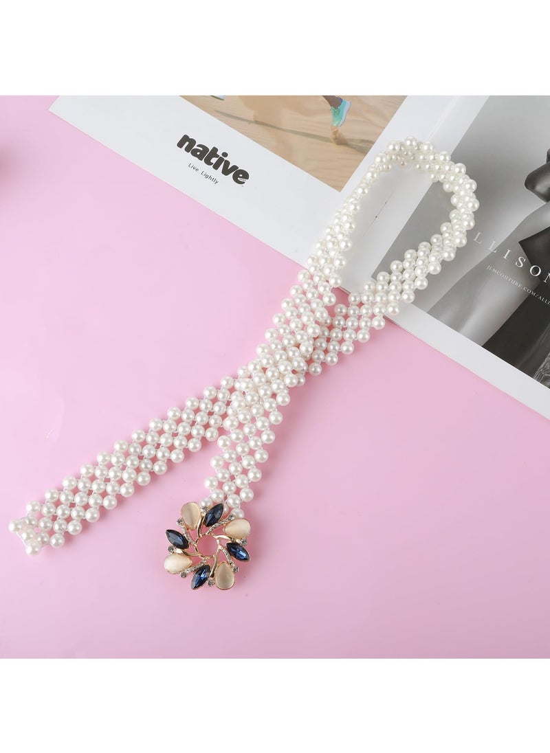 SYOSI - SYOSI Pearl Waist Belt for Women, Rhinestone and Pearl Elastic Waist Belt, Dress Belt Dress Waistband for Women and Girls - Image 1