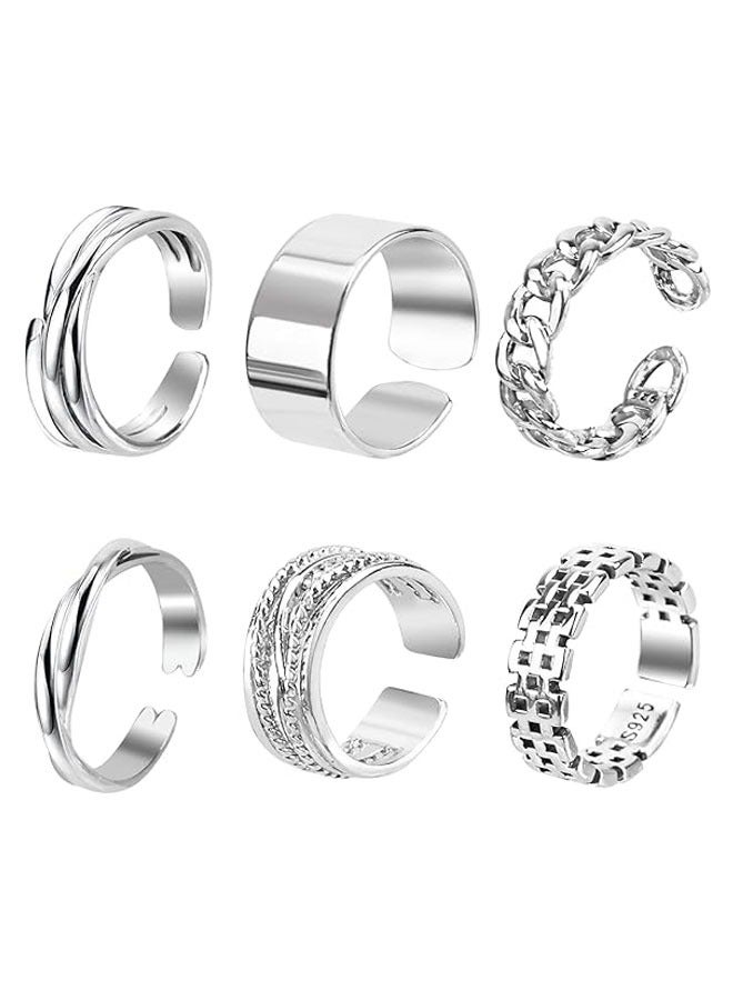 Open Adjustable Rings Set Unisex Stacking Ring Stackable Jewelry Gift Finger Rings for Women Men Girls Boys 6pcs Silver - Image 1