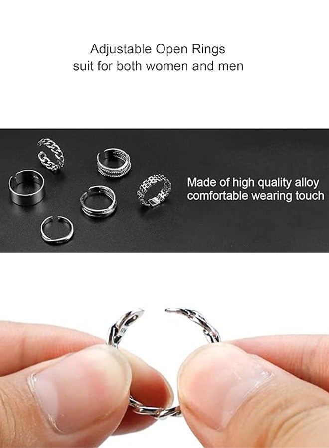 Open Adjustable Rings Set Unisex Stacking Ring Stackable Jewelry Gift Finger Rings for Women Men Girls Boys 6pcs Silver - Image 3
