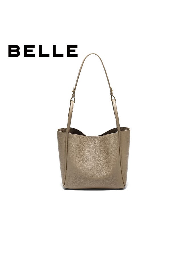 Belle Women's Commuter Basket Bag Leather Handheld Bucket Bag For Mom Jy177dx5 Gray - Image 1