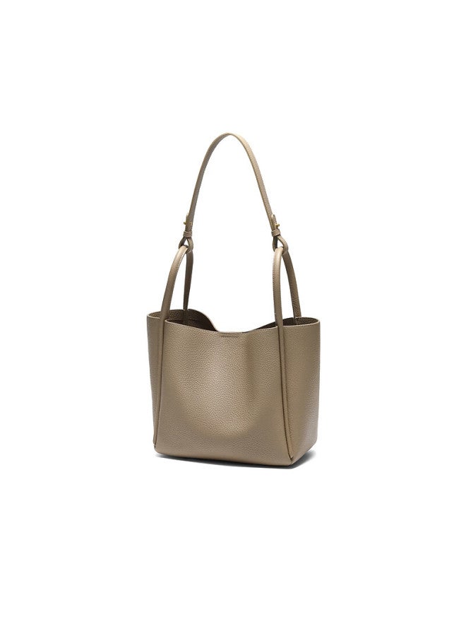 Belle Women's Commuter Basket Bag Leather Handheld Bucket Bag For Mom Jy177dx5 Gray - Image 5