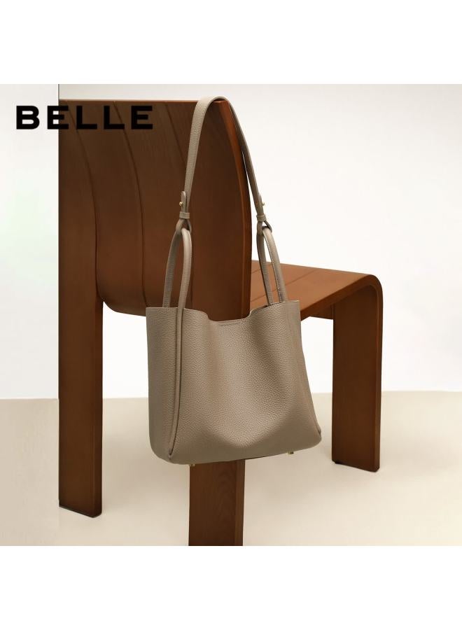 Belle Women's Commuter Basket Bag Leather Handheld Bucket Bag For Mom Jy177dx5 Gray - Image 2