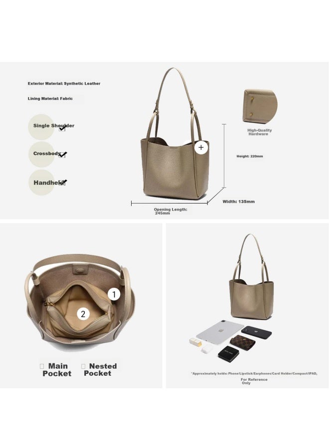 Belle Women's Commuter Basket Bag Leather Handheld Bucket Bag For Mom Jy177dx5 Gray - Image 4