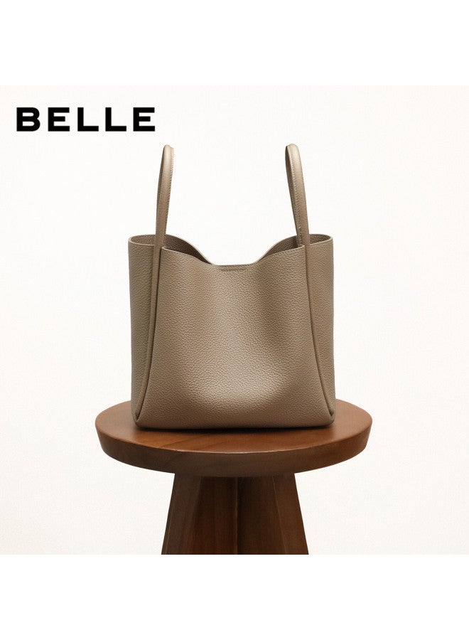 Belle Women's Commuter Basket Bag Leather Handheld Bucket Bag For Mom Jy177dx5 Gray - Image 3
