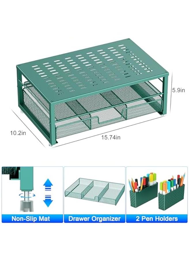 Arabest Desk Organizers and Accessories, Monitor Stand with Drawer and 2 Pen Holder, Desktop Organizer Suitable for Offices and Dormitories (Green) - Image 4