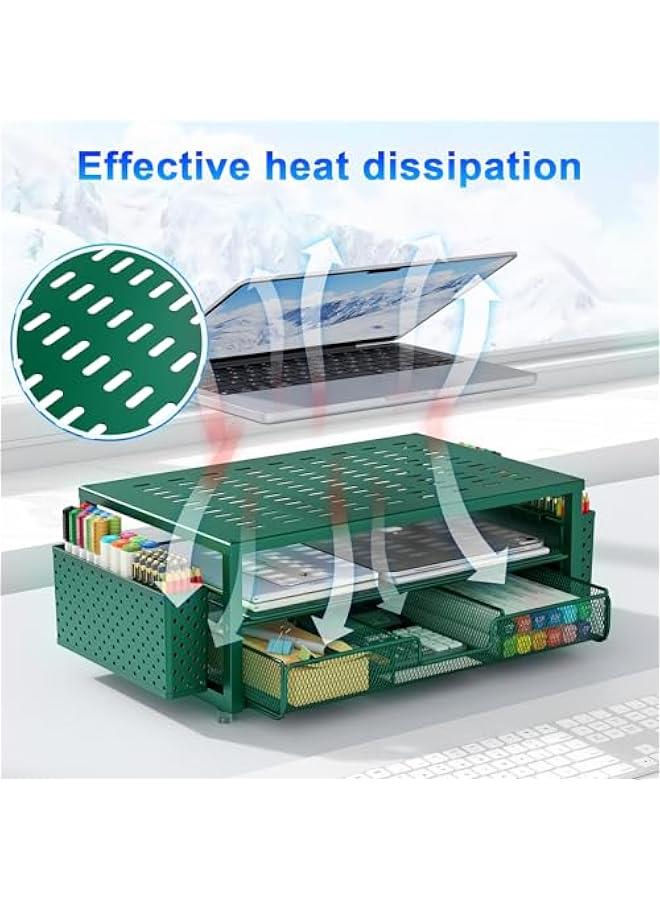 Arabest Desk Organizers and Accessories, Monitor Stand with Drawer and 2 Pen Holder, Desktop Organizer Suitable for Offices and Dormitories (Green) - Image 5