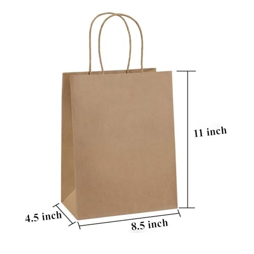 Aakriti Brown Paper Bags with Handles, Size 8.5"x4.5"x11", Pack of 10, Kraft Grocery Shopping Bags, Wedding Party Favor Bags, Retail Merchandise Bags - Image 2