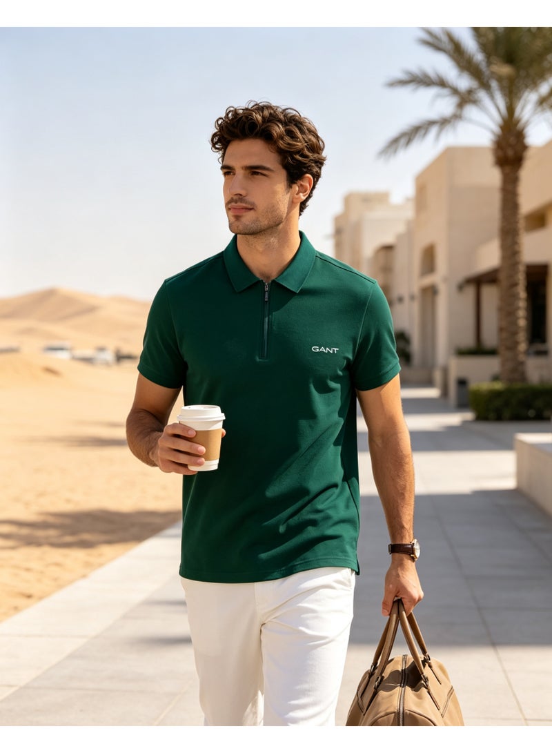 GANT Men Half Zip Short Sleeve Polo Shirt Smart Casual Outfit Deep Green - Image 4