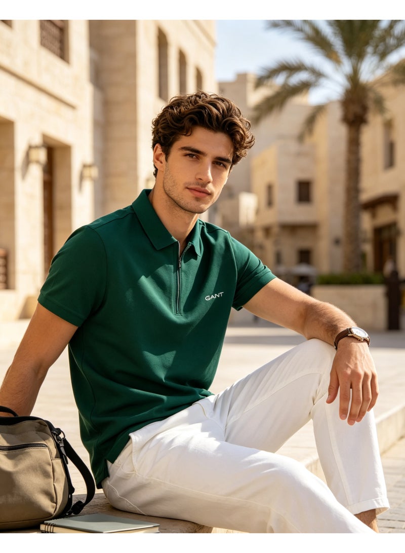 GANT Men Half Zip Short Sleeve Polo Shirt Smart Casual Outfit Deep Green - Image 5