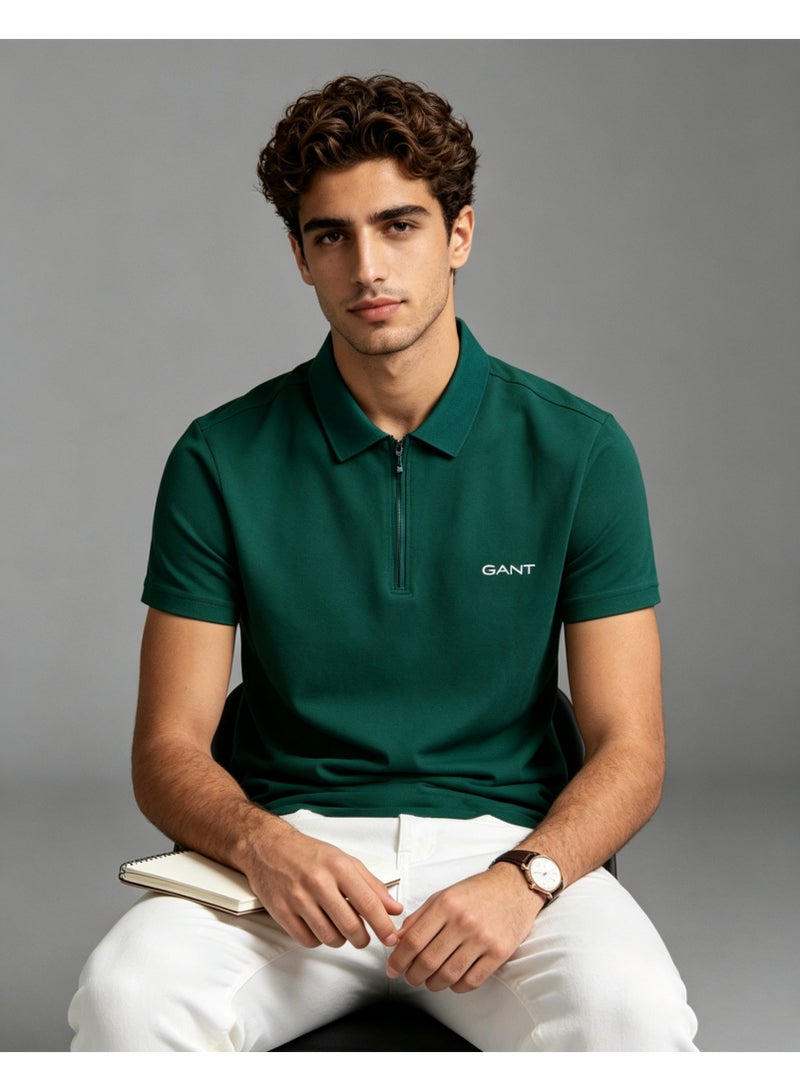 GANT Men Half Zip Short Sleeve Polo Shirt Smart Casual Outfit Deep Green - Image 1