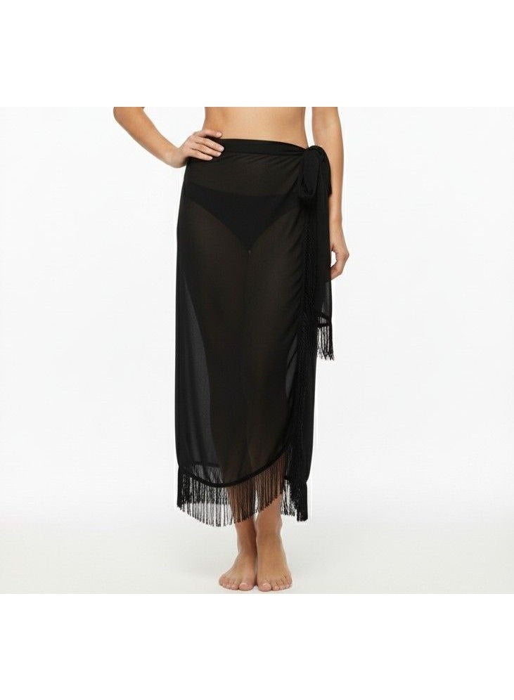 كاش مايوة من الشيفون/الدانتيل One Size لجميع المقاسات من XS الى 2XL متعدد الالوان والاشكال (اسود شراشيب) - Image 4