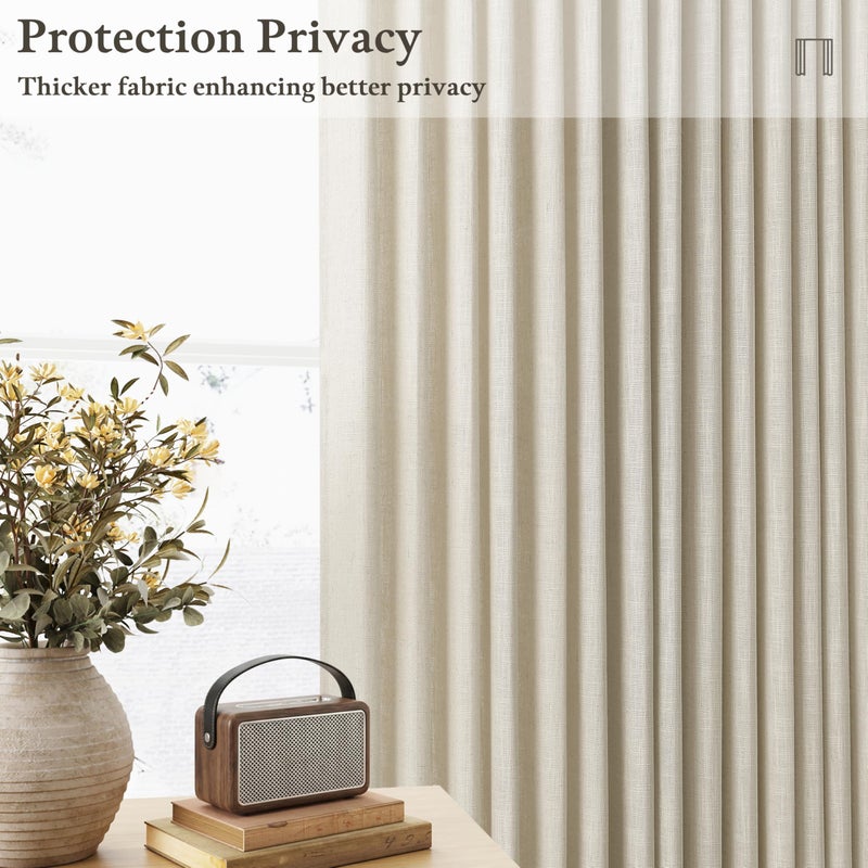 TWODRAPES Farmhouse Linen Curtains 90 Inches Long for Living Room Dining 2 Panels Burlap Flax Pinch Pleated Drapes Hooks Rings Rustic Light Filtering Semi Sheer Tan Beige 90 Inch Curtain for Bedroom W50xL90 - Image 5