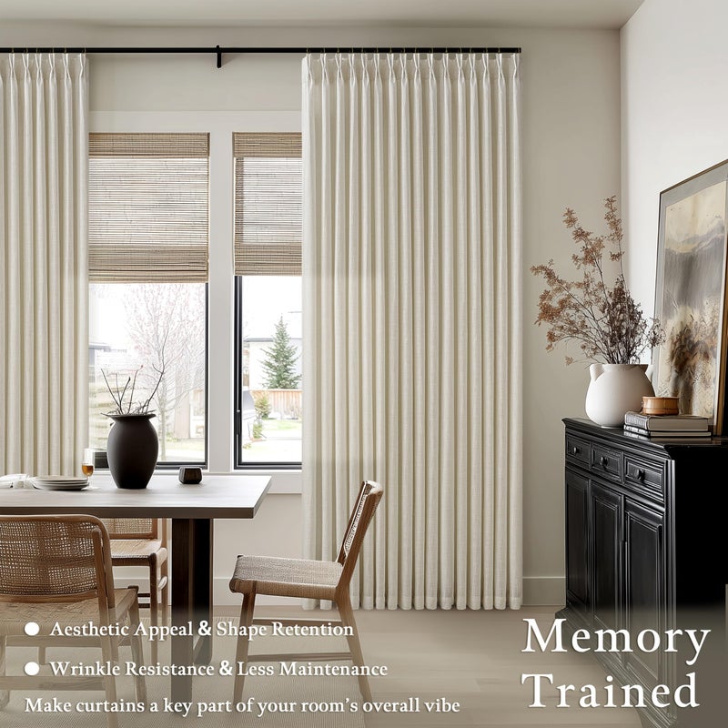 TWODRAPES Farmhouse Linen Curtains 90 Inches Long for Living Room Dining 2 Panels Burlap Flax Pinch Pleated Drapes Hooks Rings Rustic Light Filtering Semi Sheer Tan Beige 90 Inch Curtain for Bedroom W50xL90 - Image 2