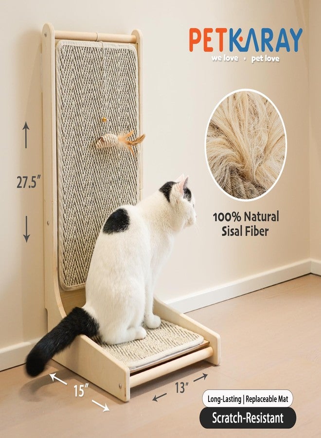 PETKARAY Cat Scratcher, Sisal Cat Scratch Pad, L Shape Scratching Board for Indoor Cats, Floor Mounted Scratcher with Mouse Toy Catnip - Image 2
