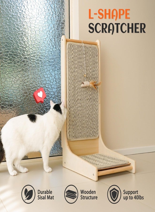 PETKARAY Cat Scratcher, Sisal Cat Scratch Pad, L Shape Scratching Board for Indoor Cats, Floor Mounted Scratcher with Mouse Toy Catnip - Image 5