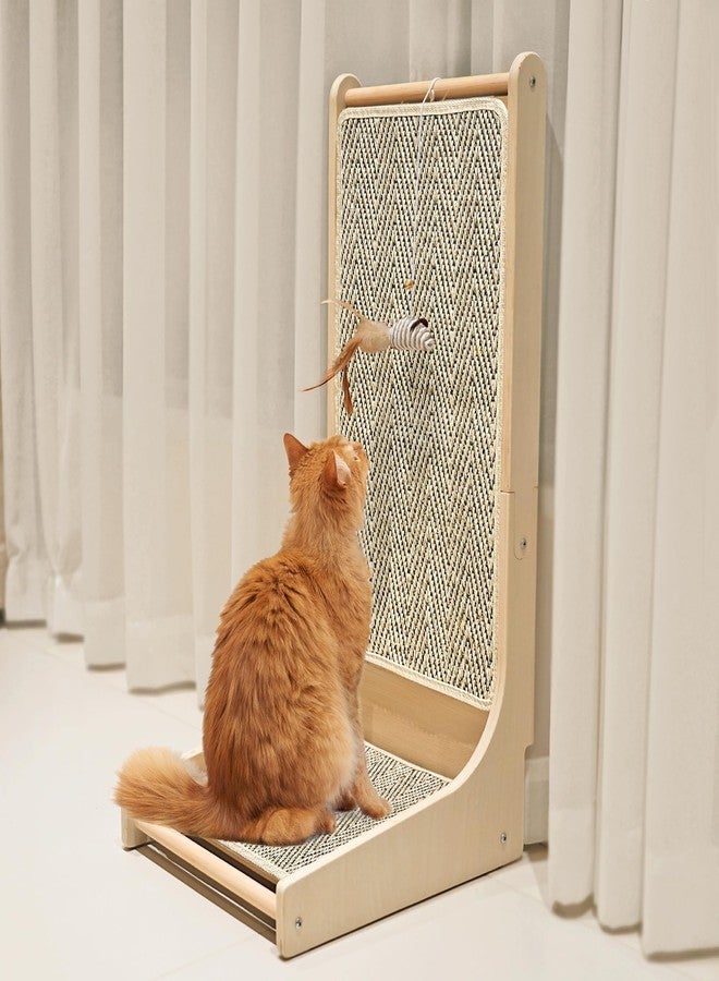 PETKARAY Cat Scratcher, Sisal Cat Scratch Pad, L Shape Scratching Board for Indoor Cats, Floor Mounted Scratcher with Mouse Toy Catnip - Image 1