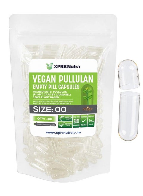 Size 00 Pullulan Empty Capsules 100 Count Clean Label Plantcaps Clear Empty Vegan Capsules Premium Vegetarian Empty Pill Capsules Diy Vegetable Capsule Filling Pill Capsules Empty