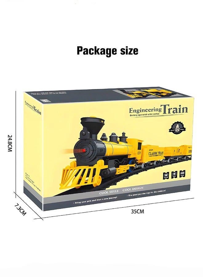 DURKU Yellow Battery-Powered Classic Electric Train Set for Kids, Featuring Engine and Cargo Car on Long Track with Sound - Perfect Toy Gift for Boys and Girls Ages 3+ - Image 2