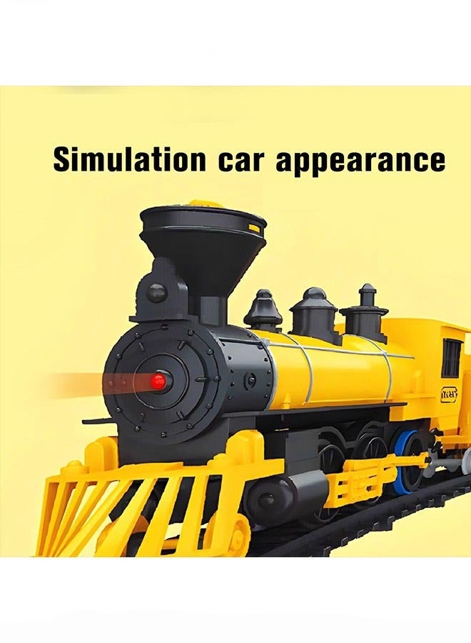 DURKU Yellow Battery-Powered Classic Electric Train Set for Kids, Featuring Engine and Cargo Car on Long Track with Sound - Perfect Toy Gift for Boys and Girls Ages 3+ - Image 4