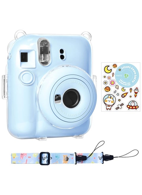 Clear Case Compatible With Fujifilm Instax Mini 12 Instant Camera Transparent Protective Case With Photo Storage Pocket Cute Sticker And Strap