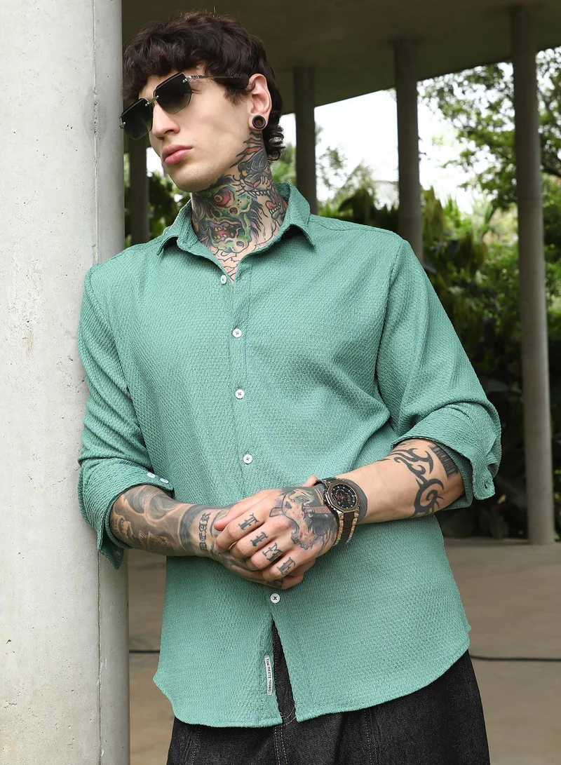 كامبوس سوترا قميص رجالي أخضر مريمي بنسيج ملموس للارتداء الكاجوال