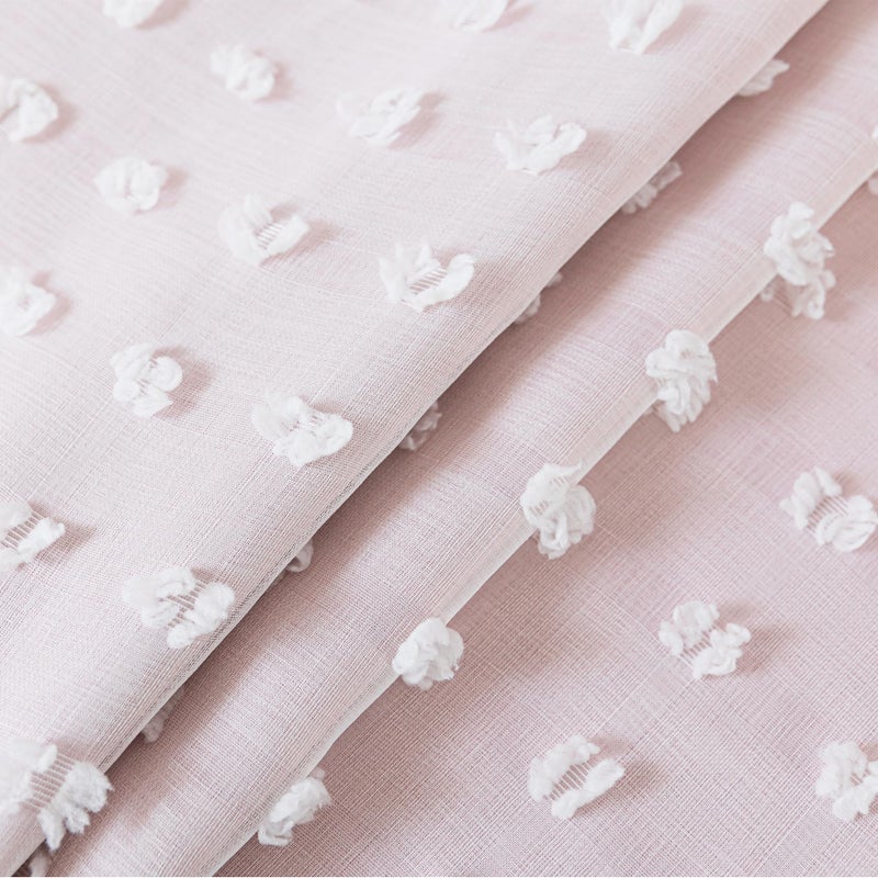 Lino Rosa Short Blackout Curtains for Bedroom Windows,Boho Pink White Sheer Overlay Pom Pom Ruffle Double Layer Privacy Curtains for Nursery Girls Room Bathroom 45 Inch Length - Image 5