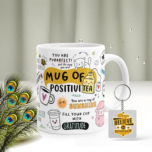 Gift Arcadia Daily Affirmation & Motivation Mug with Keychain | Ceramic White Coffee Mug Gift for Encouragement | Microwave Safe | Mugs for Coffee | for Hot & Cold Beverages | 330 ml Set of 1 - Image 1