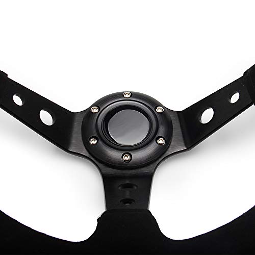 WENJTP 14" 350mm Deep Steering Wheel,Dish 6 Bolt with for Sport Racing Steering Suede Wheel Suede Horn Button US Included, Cable, Wrench? Napped Leather Red - Image 5